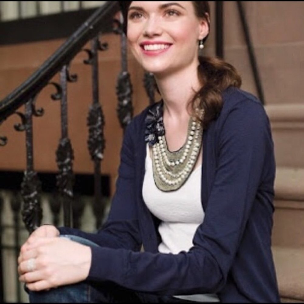 Stella & Dot Natasha Glass Beaded Faux Pearl Bib Necklace Black